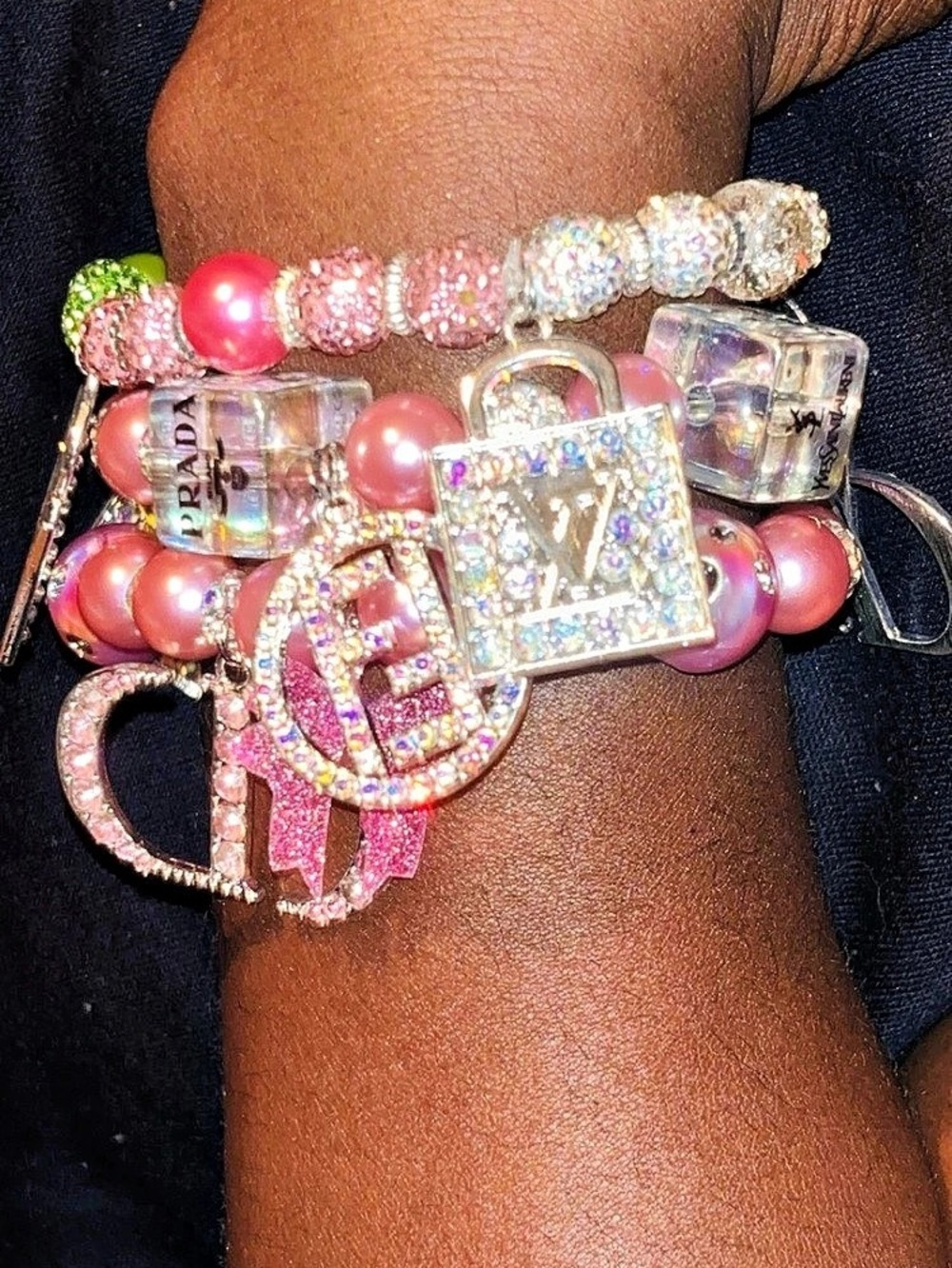 Beaded Charm Bracelet Stack in Pink & Blue Like New